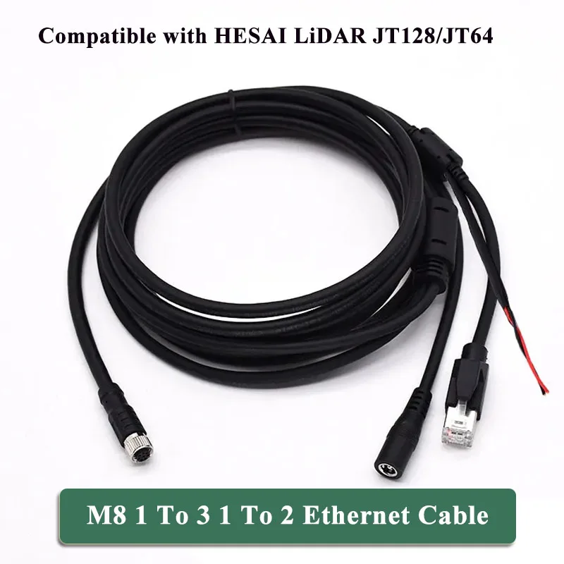 M8 1 To 3 1 To 2 Power Cord Ethernet Cable Compatible with HESAI LiDAR JT128/JT64 8Pin Aviation Plug To RJ45 DC Connection Line