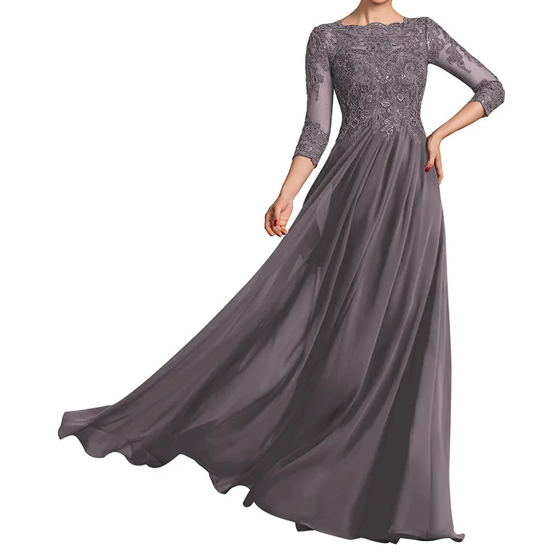 QMANSHA Maßgeschneidertes langes Brautjungfernkleid mit dreiviertellangen Ärmeln, Spitze, Chiffon, formelles Abendkleid, A-Linie, Hochzeits- und Partykleid – Detail 16