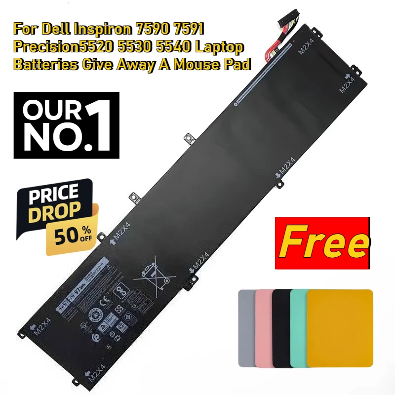 

Для Dell Inspiron 7590 7591 Precision 5520 5530 5540 аккумуляторы для ноутбука, подарите коврик для мыши