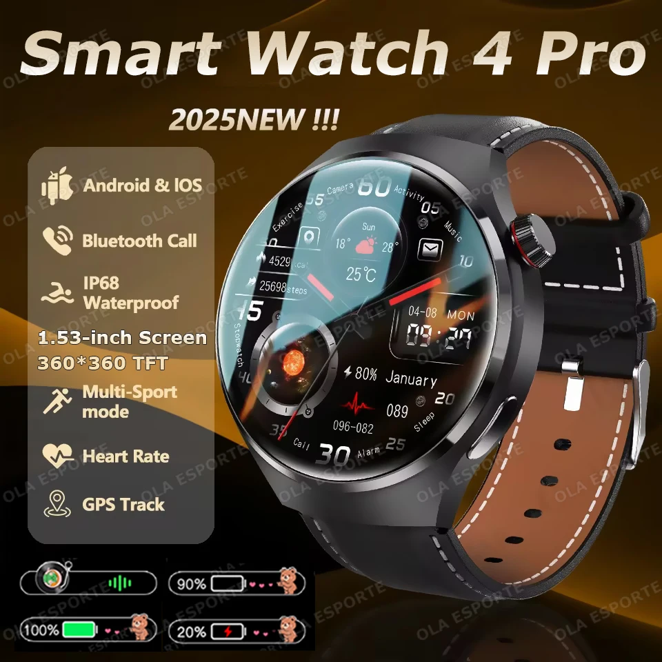 

2025 Watch 4 Pro Обновление Смарт-часы AI Chat GPT Мониторинг сердечного ритма сна и здоровья BT Вызов Динамический остров Водонепроницаемые умные часы