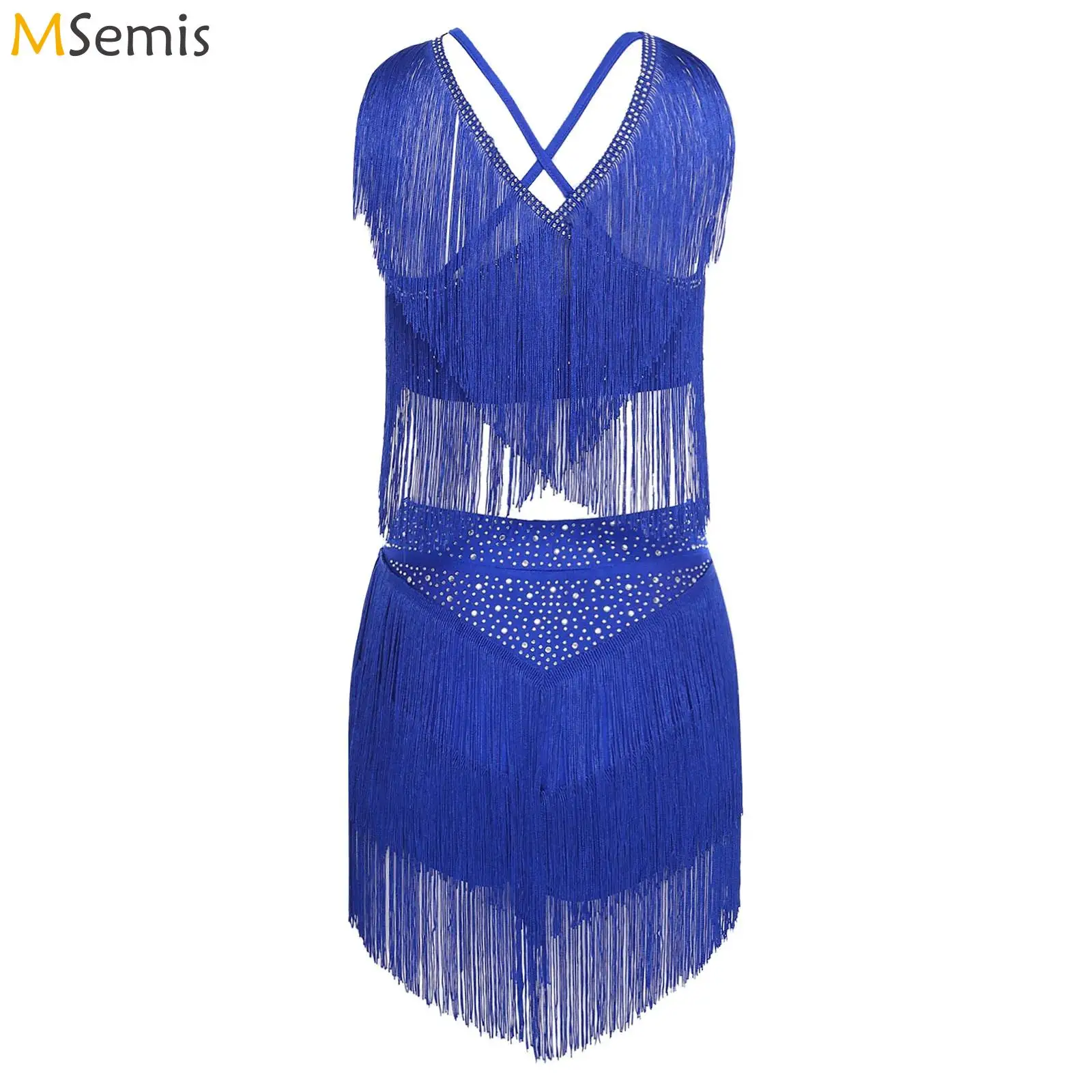 Latin Dance Dresses For Women Ballroom Fringe Tassel Dress Pants Sequin Fringe Salsa Samba Costume Dancewear Competition Clothes