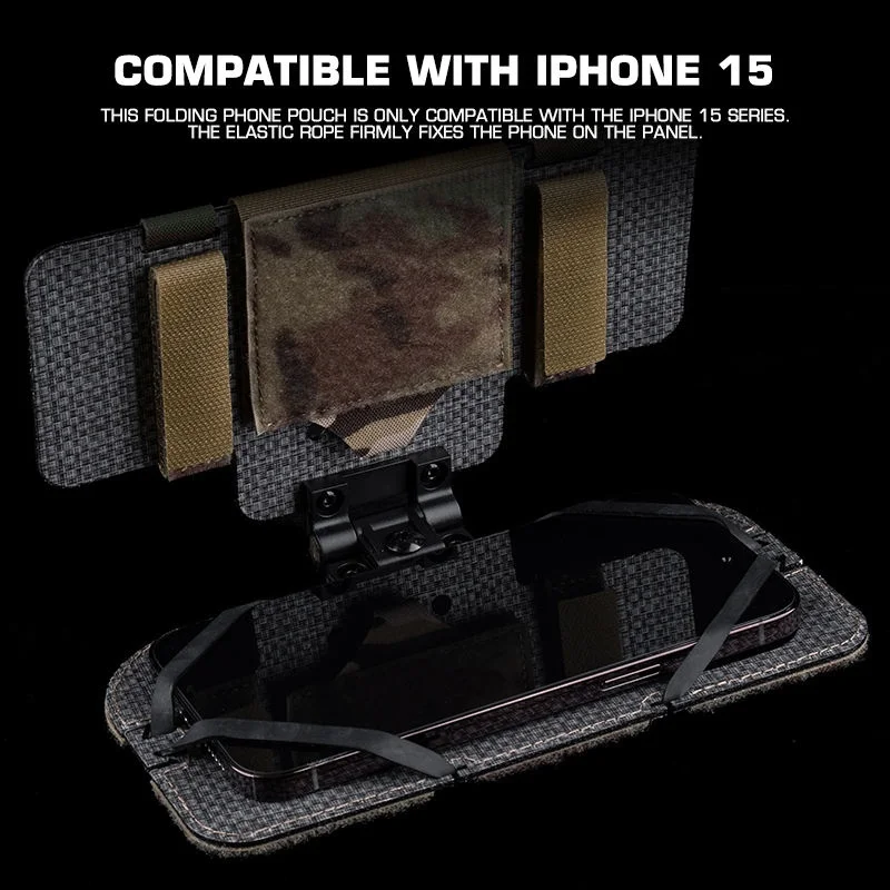 

Hunting Folding Phone Pouch Compatible with iPhone 15 Series, Adjustable Phone Holder with Elastic Rope Fixation