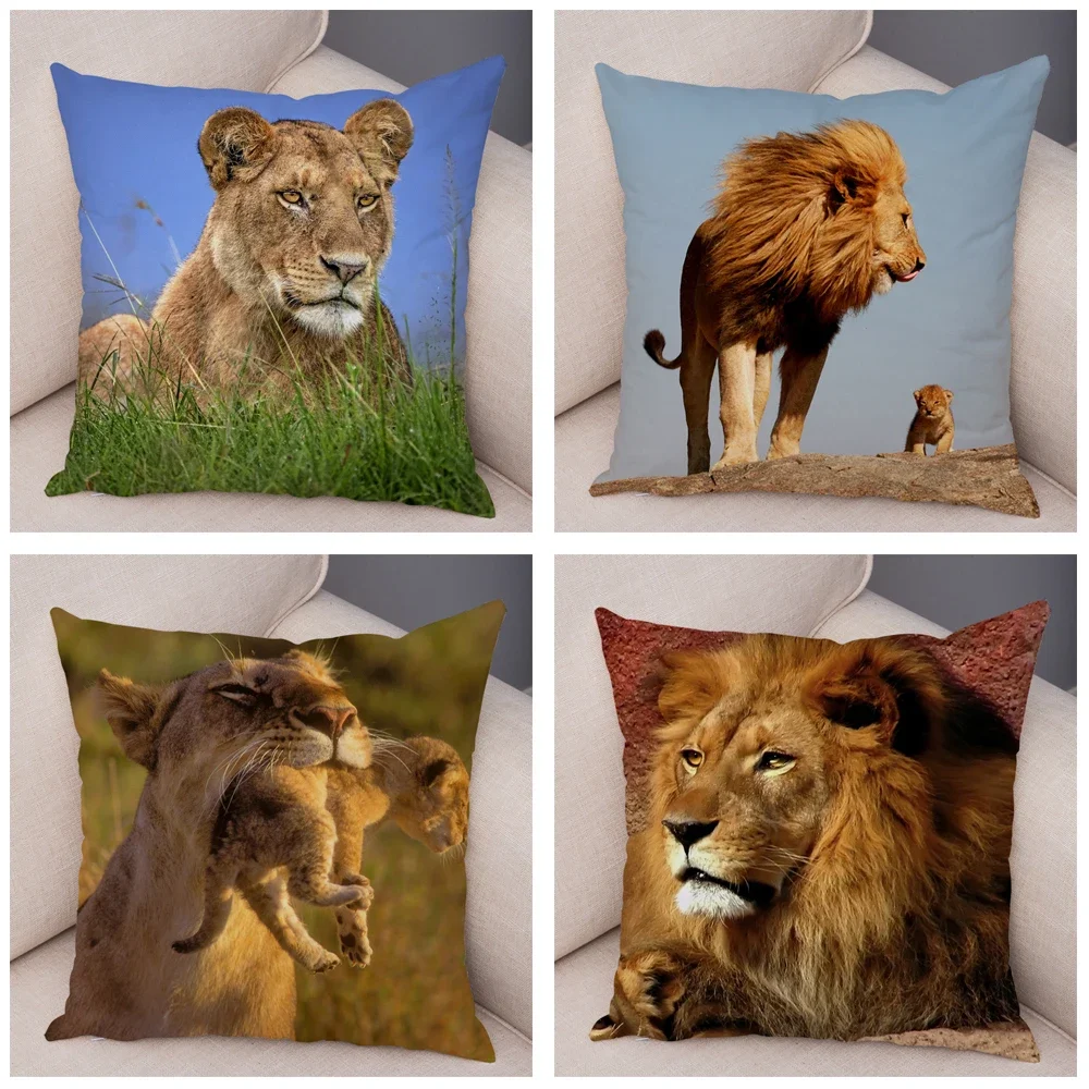 

Africa Lion Pillow Case Decor Wild Animal Pattern Print Pillowcase Super Soft Plush Cushion Cover for Car Sofa Home 45x45cm