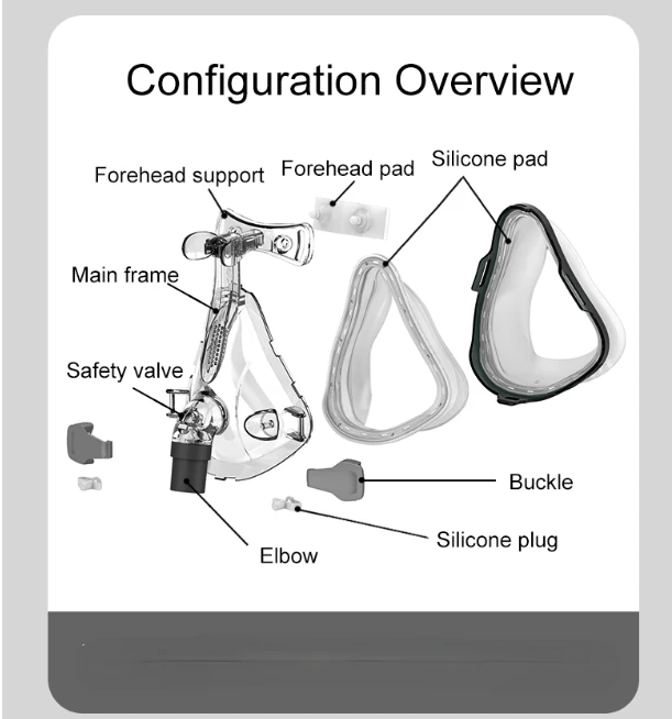 CPAP F1B Respirator Mask Universal Full Face Anti Snoring Mask Medical Apnea Sleep Aiding Ventilator Headgear Soft Silicone Pad