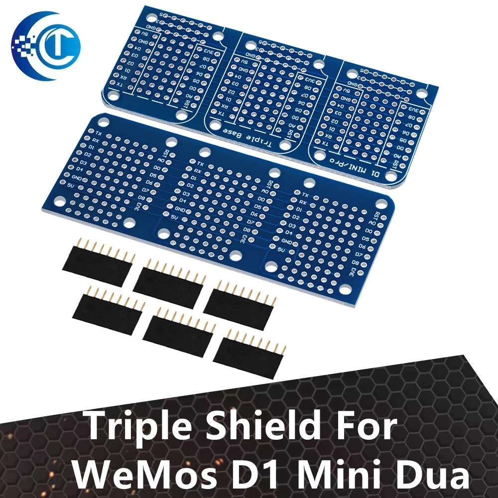 

Triple Shield For WeMos D1 Mini Dua Sided Perf Board For Arduino Compatible ProtoBoard Shield Triple