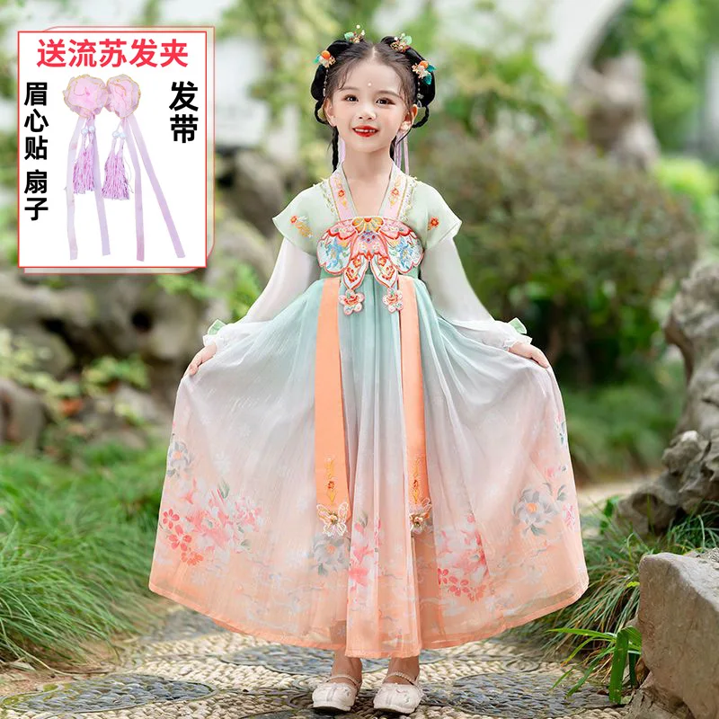 

Весенне-осеннее детское платье Hanfu для девочек, осеннее платье принцессы, древний костюм Тан в китайском стиле, одежда