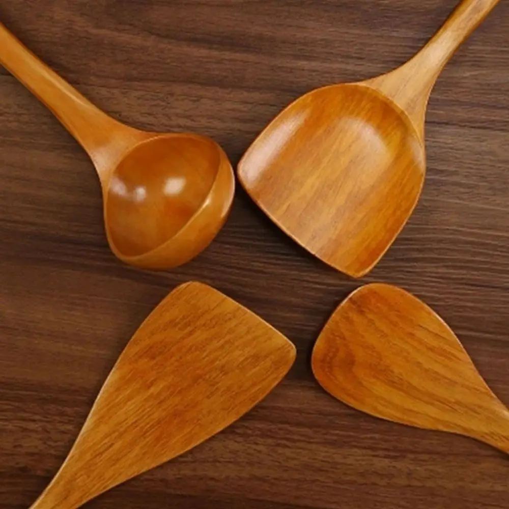 Long Bamboo Fish Steak Frying Pan Tools Supplies Wooden Turners Spatula Shovel Cooking Tools