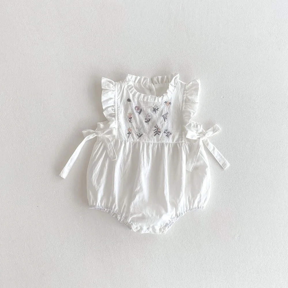 2026 Summer Baby Girl Romper 0-2Years Cute Newborn Princess Ruffles Sleeve Embroidery‌ Flower Cotton Bodysuit Outfits Clothes