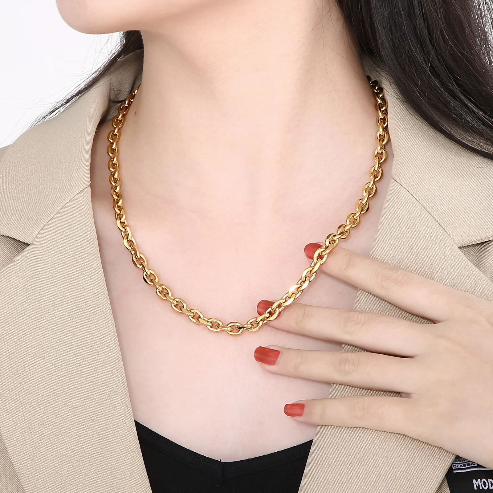6/10mm Simple Electrolysis Oval Link Chain Necklace Bracelet - Stainless Steel 304 - KS136944-Z