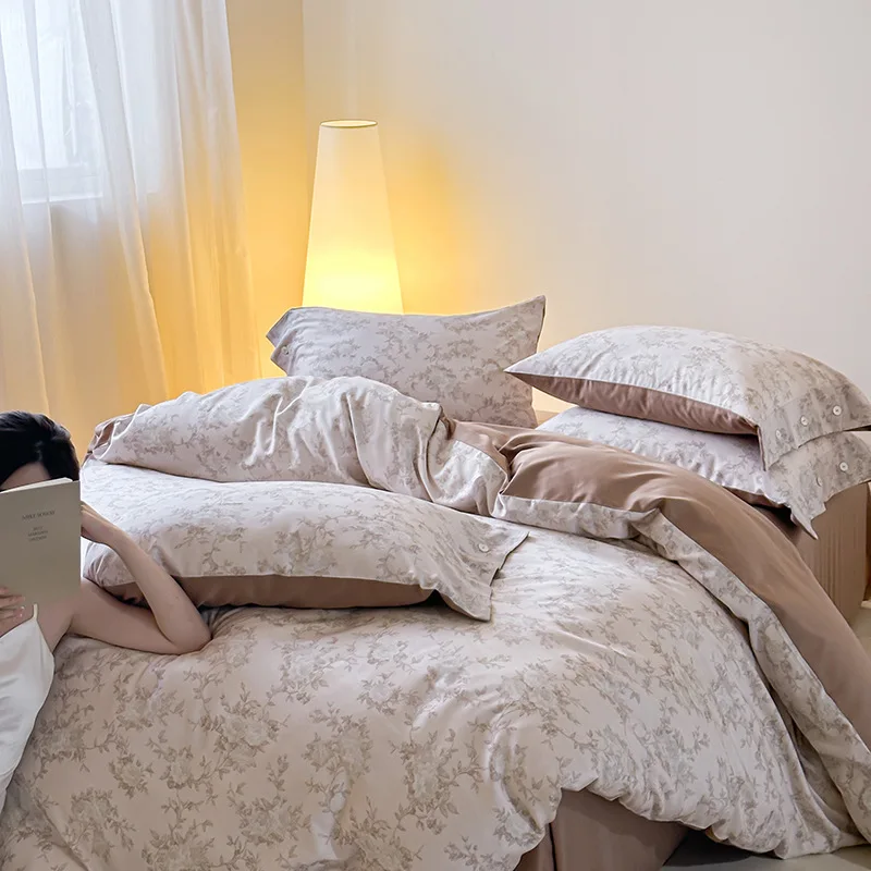 مجموعة أربع قطع فاخرة من قطن ايوسل 100 قابلة للتخصيص، شمعية ناعمة وصديقة للبشرة