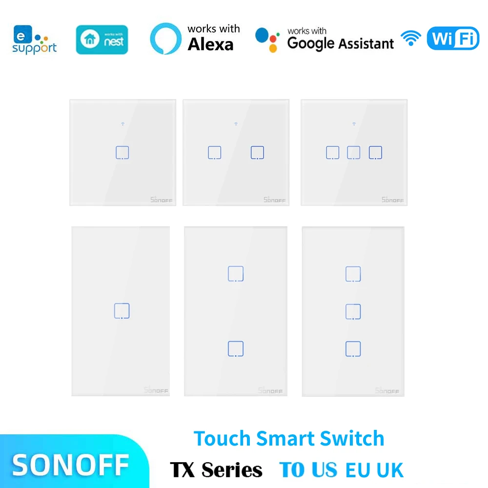 SONOFF TX Series Smart WiFi Touch Wall Switch Interruptor T0 EU UK US EWelink Remote Control Via Google Alexa Alice Smartthings