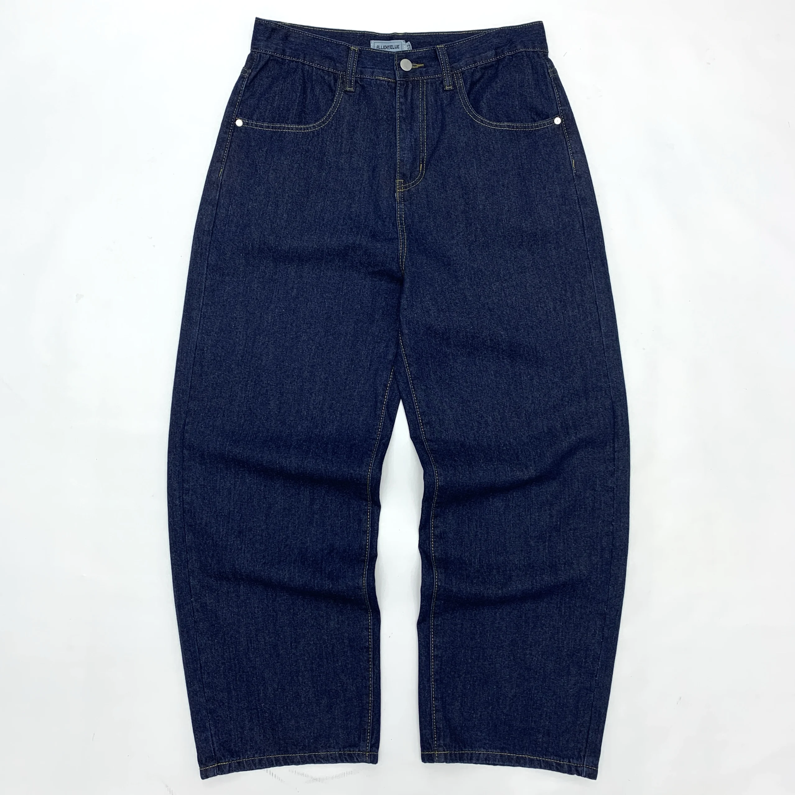 

Size 40 Men's Wide-Leg Straight Jeans American Vintage Raw Indigo Relaxed Loose Fit Retro Dad Pants Classic Blue Denim Trousers