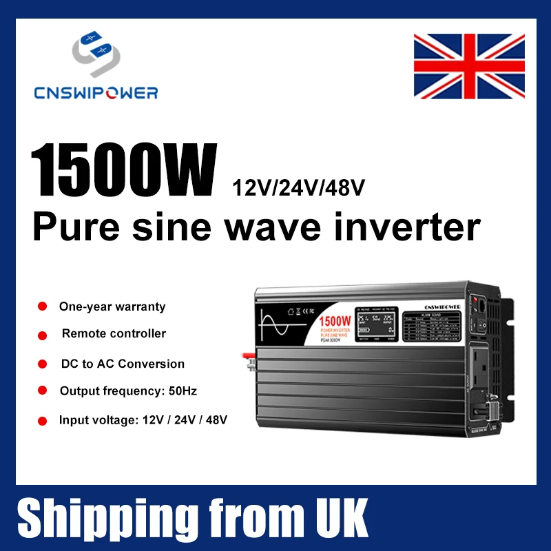 CNswipower 1500w Power Inverter LCD Display pure sine wave inverter 12V 24V 48VDC 240AC Suitable For Home And RV