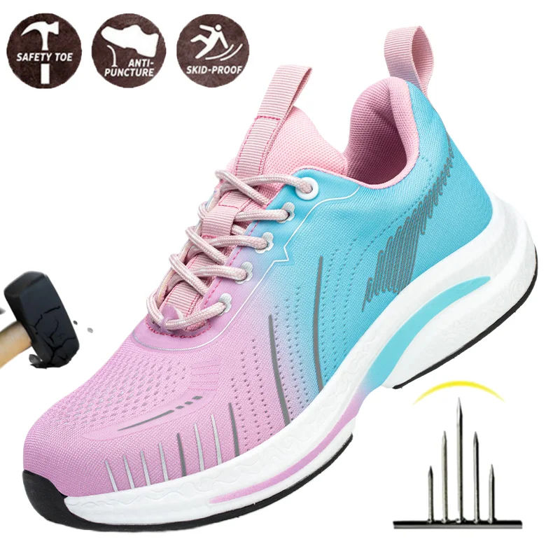 

Steel Toe Safety Shoes Women, Anti-Puncture Anti-Smash Non Slip Industrial Work Boots Lightweight Breathable Protective Shoes