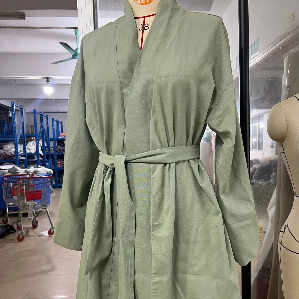 Women's Elegant Solid Cotton Linen Robe Long Sleeve Belt For Casual And Formal Occasions Bathrobe Simple Japan Style Kimono image 6