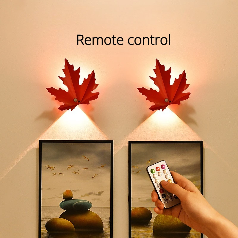 Maple Leaf Wall Lamp Remote Control LED Human Induction Light Rechargeable Bedroom Living Room Atmosphere Decoration Spotlight