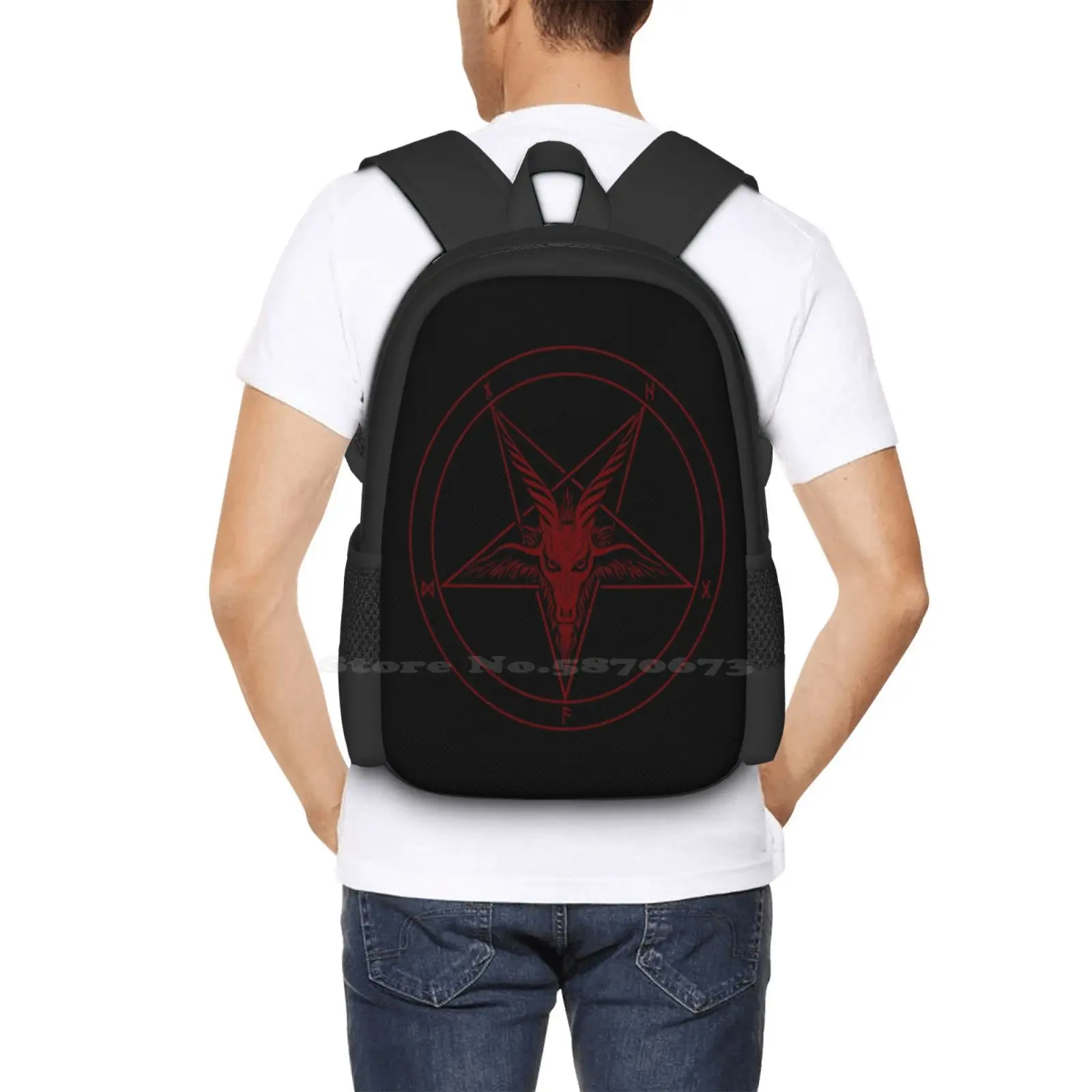 Baphomet Goat Pattern Design Laptop Travel School Bags Baphomet Devil Occult 666 Goat Satanist Pentagram Pagan Hail Satan Neon