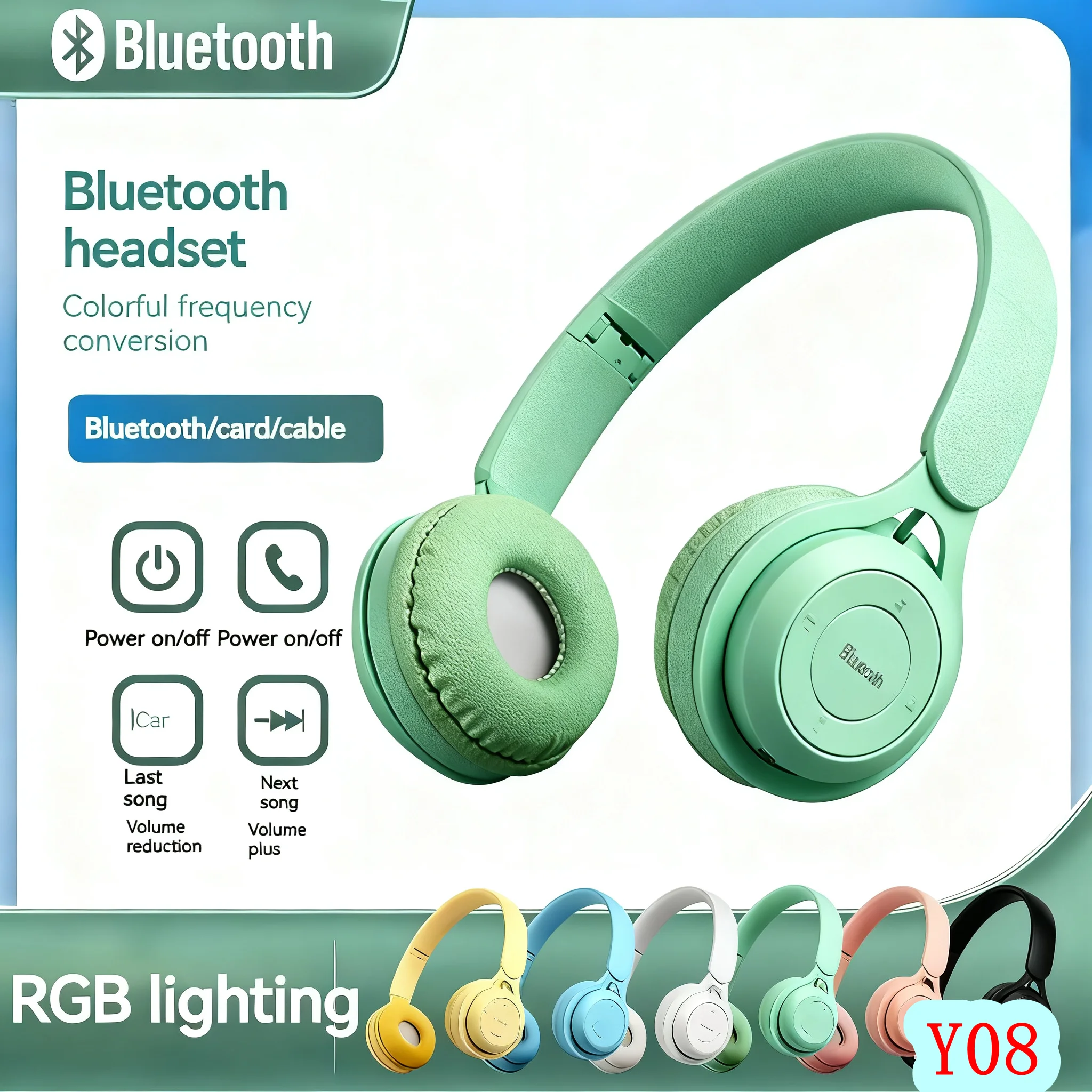 

Stereo Y08 Headset 5.0 Bluetooth Headset Folding Wireless Sports Earphone Gaming Headsets Over-ear Headphones for Android ios