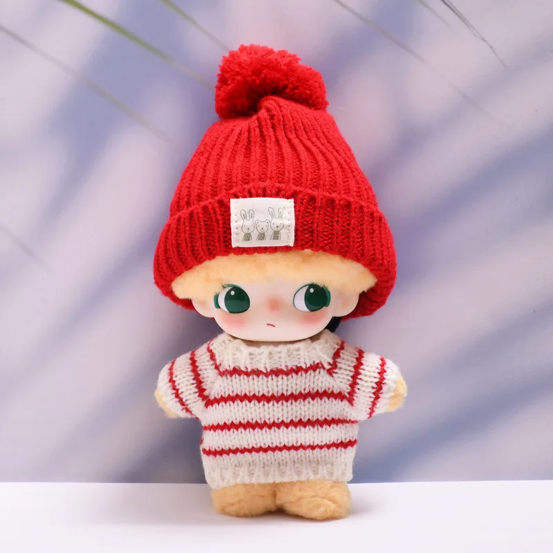 Ubranka dla lalek Dimoo World Blind Box na Boże Narodzenie, pluszowa zawieszka, zestaw ubrań winylowych, sweter w paski z czapką, akcesoria dla lalek