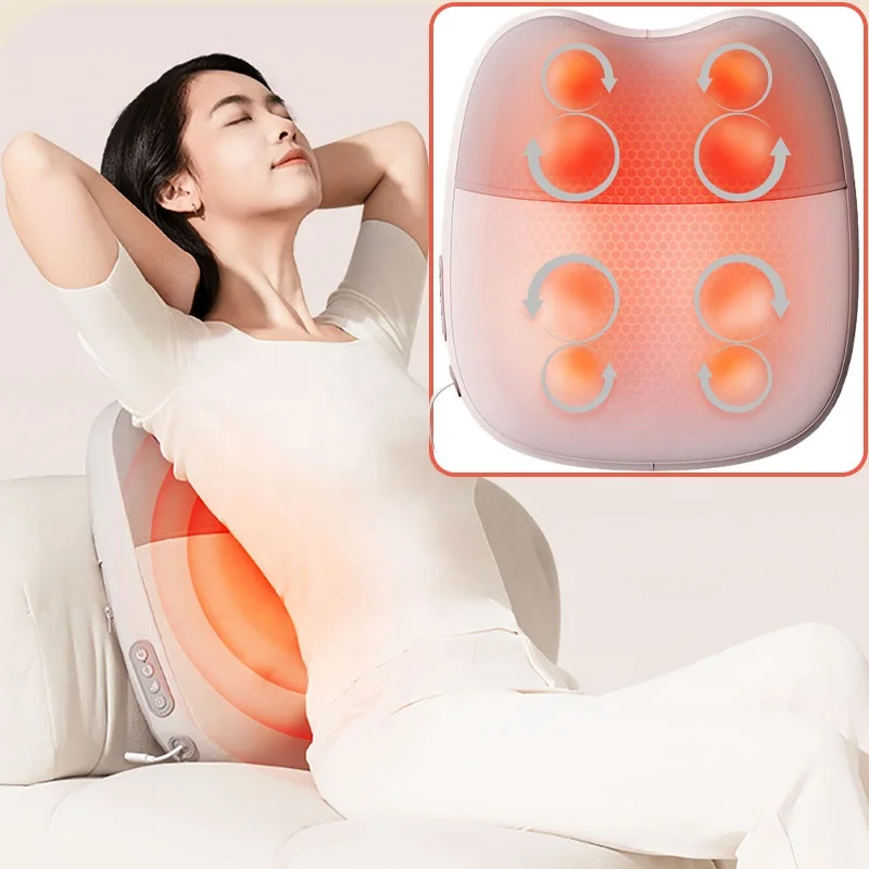 

4D разминающая массажная подушка, массажер для спины шиацу с подогревом для облегчения боли в теле для офиса, дома или автомобиля