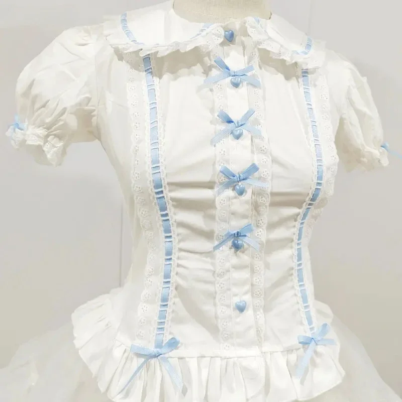 Chemise Lolita Style Preppy pour Femme, Chemisiers Minces avec Nministériels d, Col Claudine Mignon, Volants en Dentelle, Chemises JK pour Fille, Chemisiers à Manches Bouffantes, Haut pour Femme