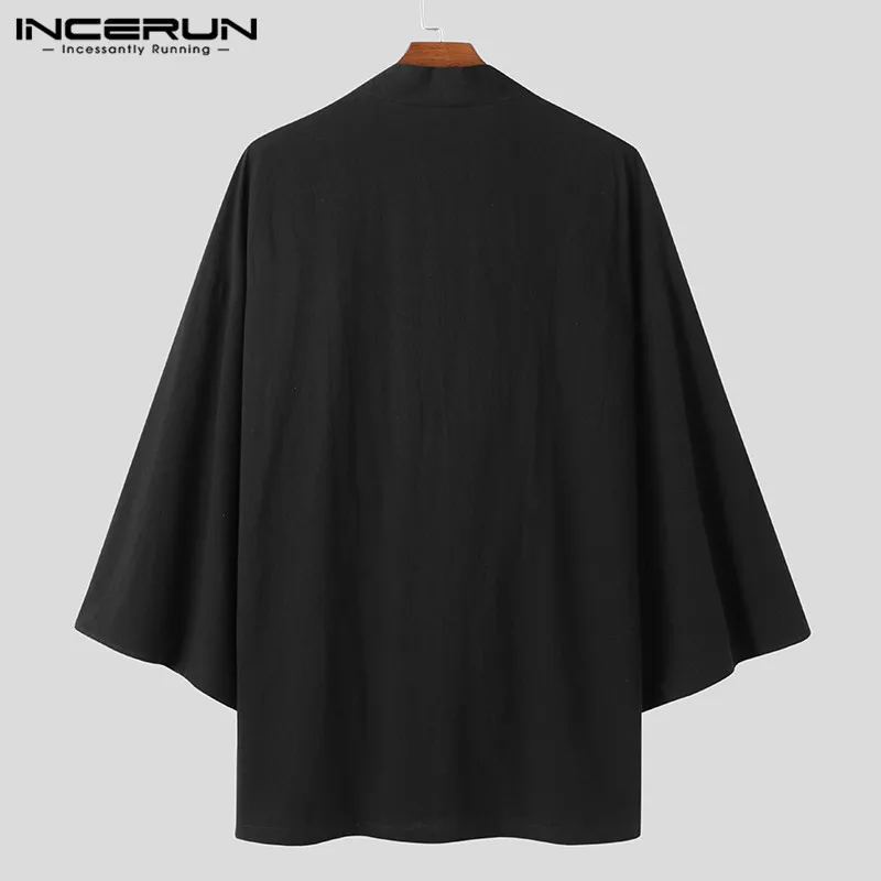 INCERUN Fashion Men Trench Solid Coats Open Stitch Long Sleeve 2024 Casual Japanese Kimono Streetwear Cotton Outerwear Cardigan