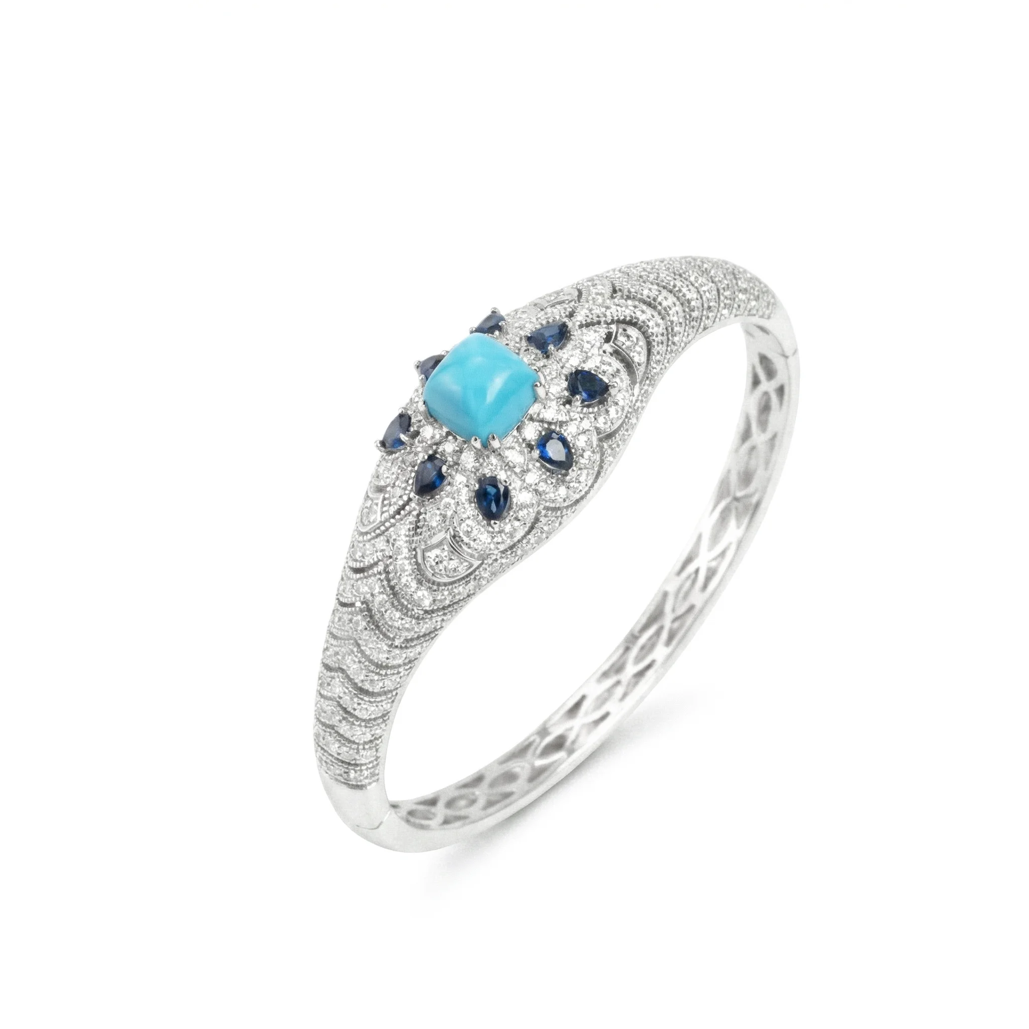 Vintage 925 Sterling Silver Bracelet Artificial Turquoise Sapphire Edwardian Fine Jewelry for Women's Valentines Birthday Gifts