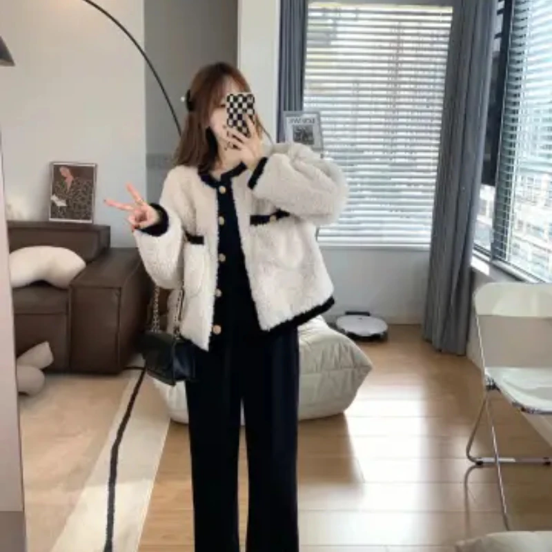 

Женское зимнее пальто из овечьей шерсти, размер S, с эффектом люкс, в корейском стиле, свободного кроя, однотонное, с пуговицами