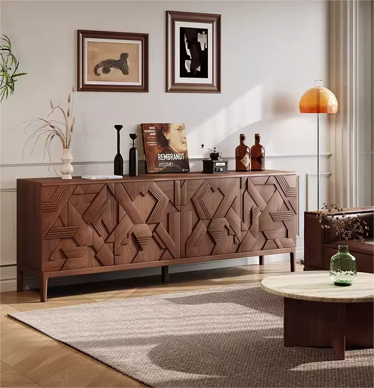 New modern high-quality home furniture large-capacity living room cabinet walnut solid wood storage sideboard