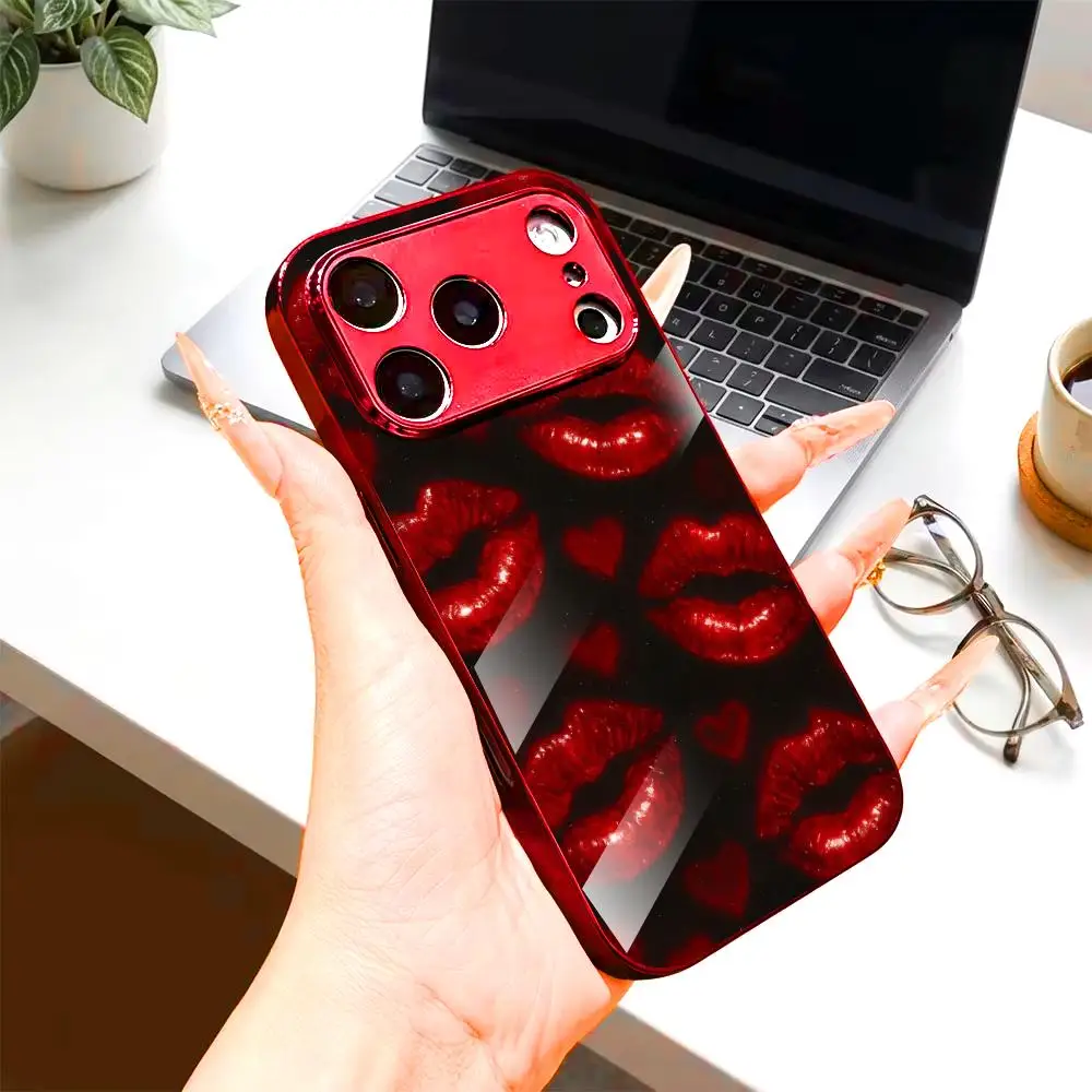 Graceful red lips fashion phone cases Glass Phone Case For iphone 17 pro max cover for iPhone 17、16、15、14、13、12、11pm Pro Plus