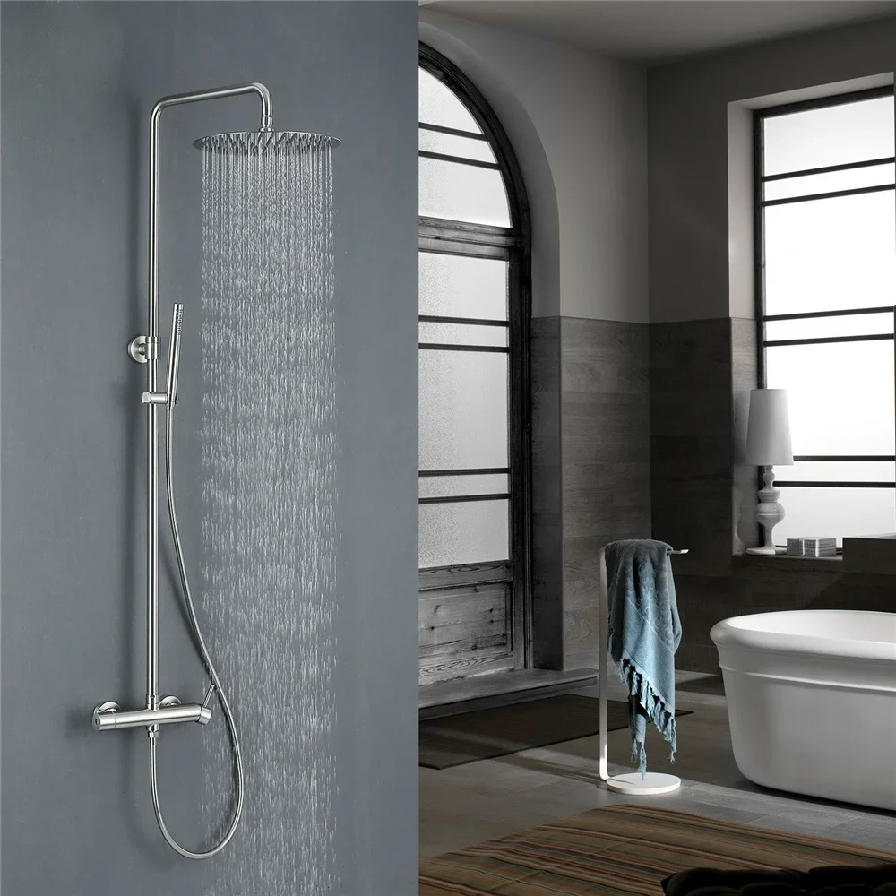 Brush Gold Thermostattic Bathroom Shower Faucet Brush Rose Gold Bathroom Rainfall Shower Faucet Grey Bath and Shower Faucet Set