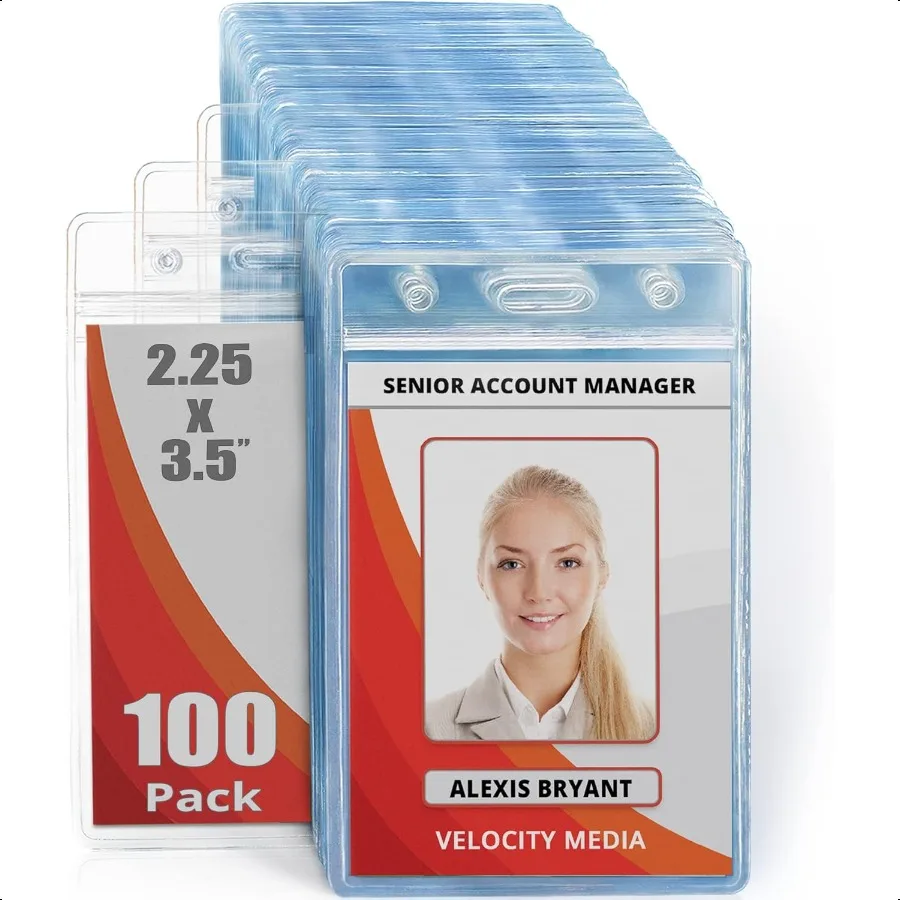 

USA Plastic Waterproof ID Badge Holders Clear 2.25x3.5 Inch 100 Pack Vertical Hanging Name Card Holder with Zipper Resealable B