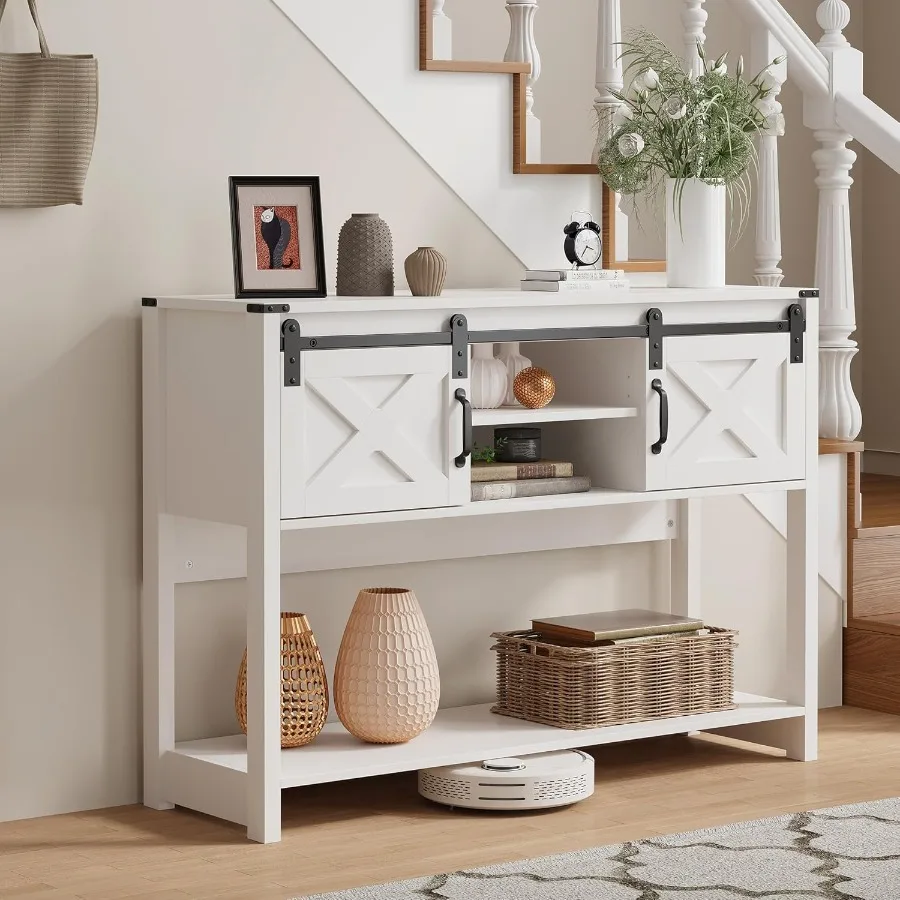 Console Table with Storage Shelf Sliding Barn Door Farmhouse Entryway Table with Storage 46 rrow Long Sofa Table Console Tables