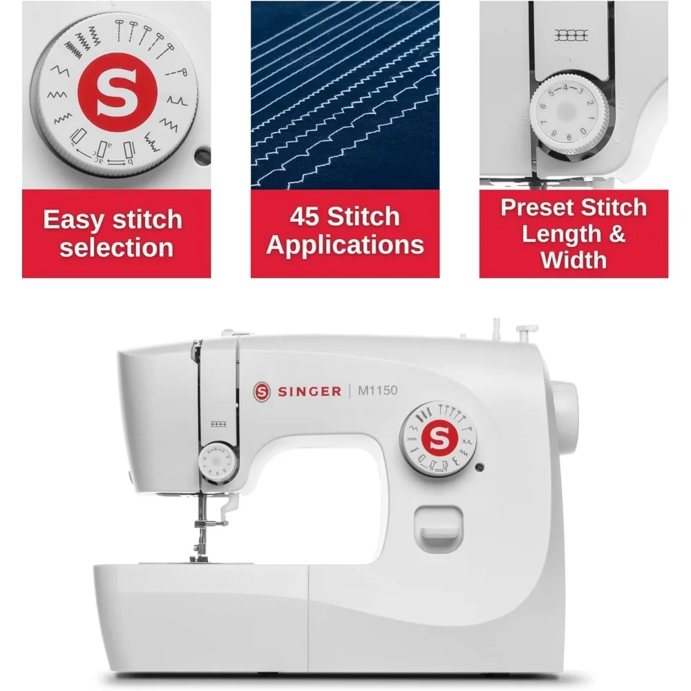 ماكينة خياطة خفيفة الوزن ومحمولة مع 45 تطبيقًا للغرز وإضاءة LED وفتحة أزرار ذات 4 خطوات |   مثالية للإصلاح والخياطة