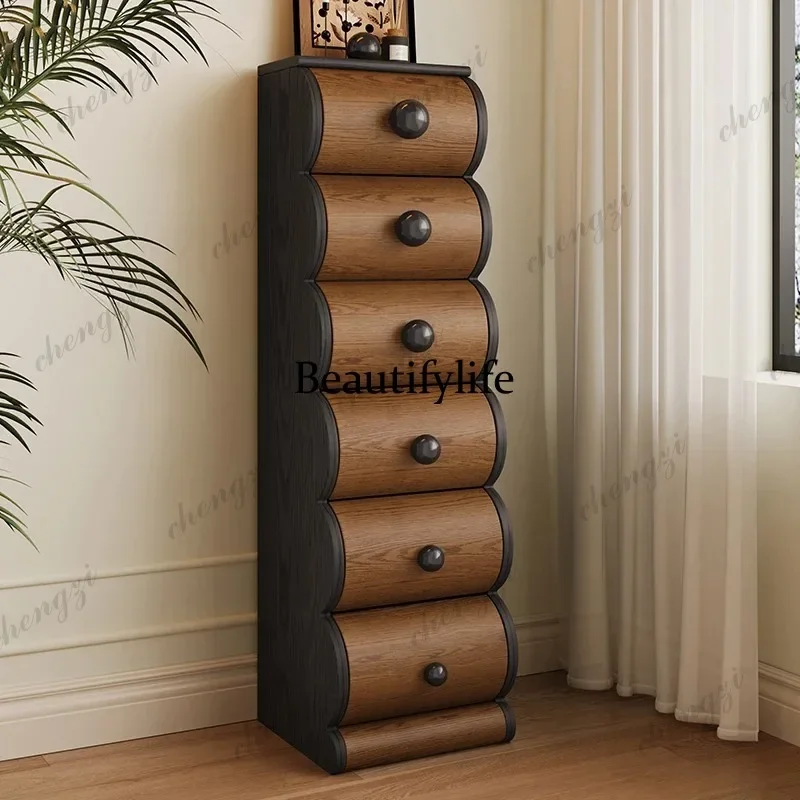 

M138 Against Wall Narrow Cabinet Storage Cabinet Bedroom Bedside Designer home French Retro Solid Wood Cabinet modern Living R