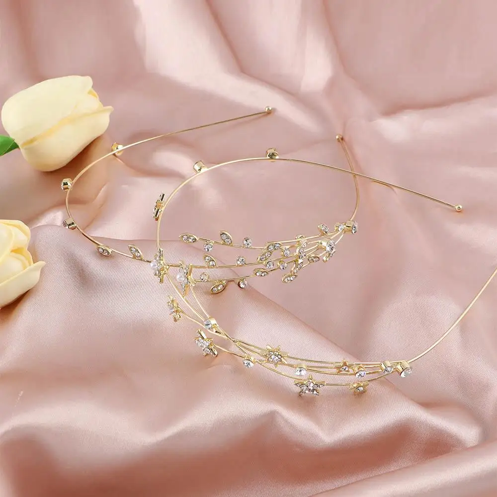 

Elegant Headwear Rhinestone Girls Women Hair Hoop Crystal Hairbands Star Headband Hollow Leaves Braided Tool