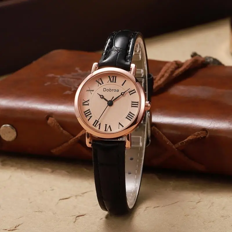 Dobroa Retro Wind Internet Celebrity Women's Watch Small Plate Lightweight Student Exam Watch Quartz Belt Watch