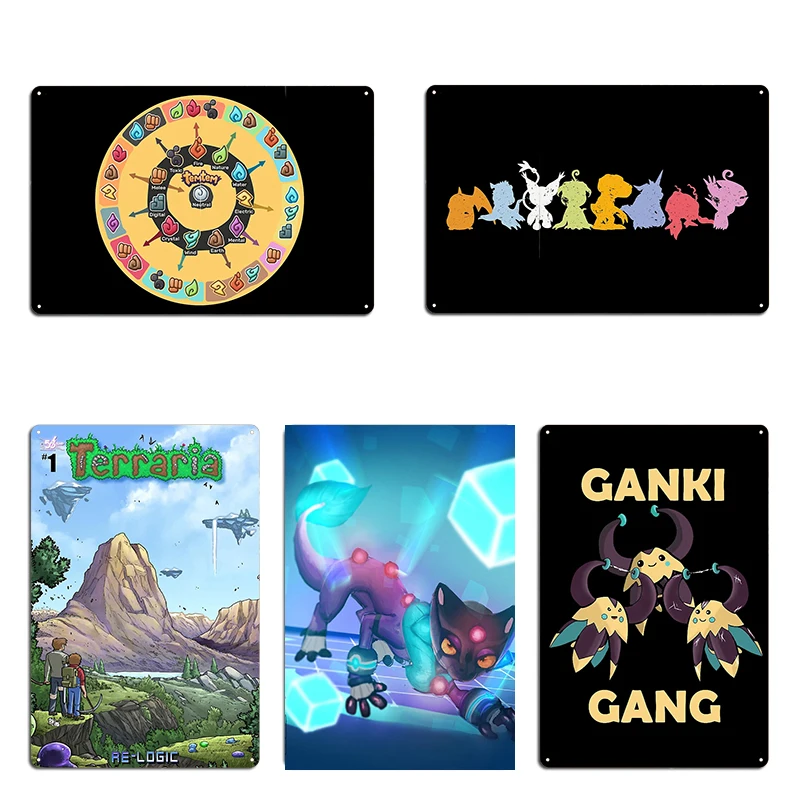 Temtem Monster Type Chart-letreros de Metal, diseño divertido, decoración de pared, placa de pared, cartel de estaño