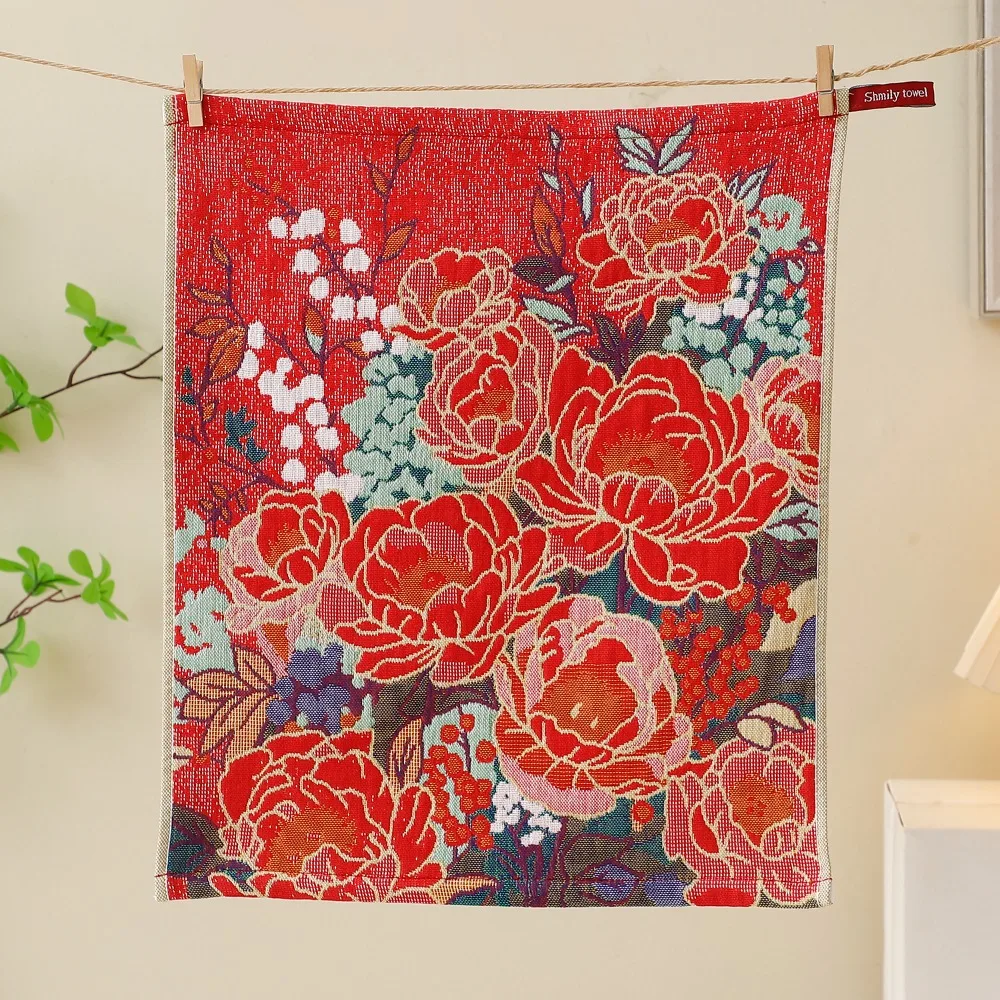 34x40cm Large Hand Towel Good Luck Quick Dry Pure Cotton Dish Cloth 4 Layer Cotton Gauze Decorative Kitchen Towel Happy New Year