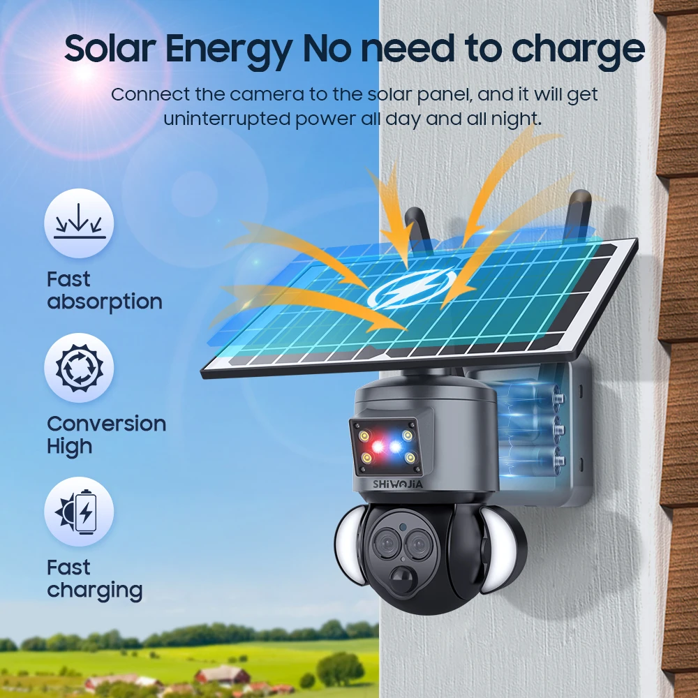 SHIWOJIA Solar Camera 4G sim Card 4K 8MP Dual Lens 12X Optical Zoom Outdoor WIFI Solar Panel Humanoid Tracking CCTV Camera Alarm