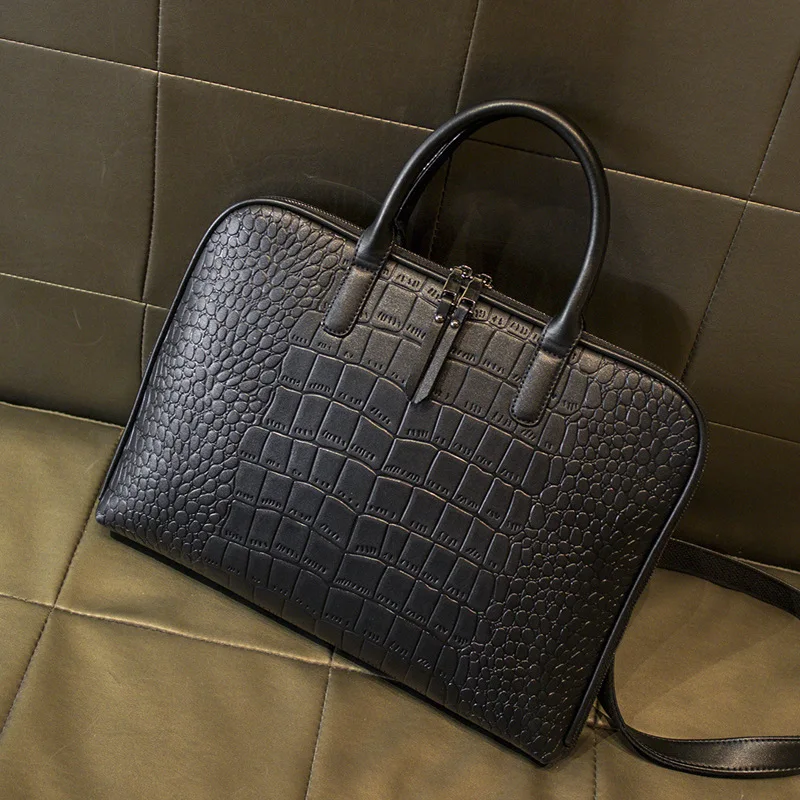 Crocodile Pattern Laptop Briefcase PU Leather Large Capacity Crossbody Shoulder Handbag for Daily Commuter Laptops