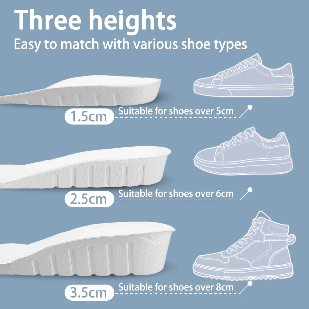 White Invisible Height Increase Insoles EVA Soft Light Shoes Sole Pad for Men Women Heel Lift Feet Care Arch Support Insoles