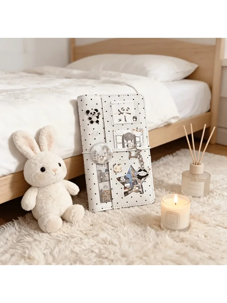 A6 Notizbuch mit Bindemöglichkeit, Canvas-Einband, nachfüllbar, Loseblatt-Notizbuch, Polka-Dot-Druck, Kartenfach, Schreibtisch-Briefpapier, Büro, Schule, Geschenk