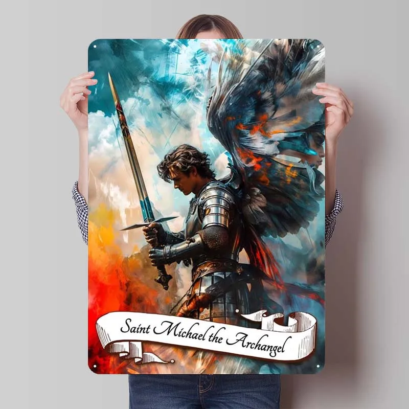 Saint Michael Archangel Tin Sign Motivational Poster Home and Decoration Living Room Metal Signs for Wall Art Decoration Retro