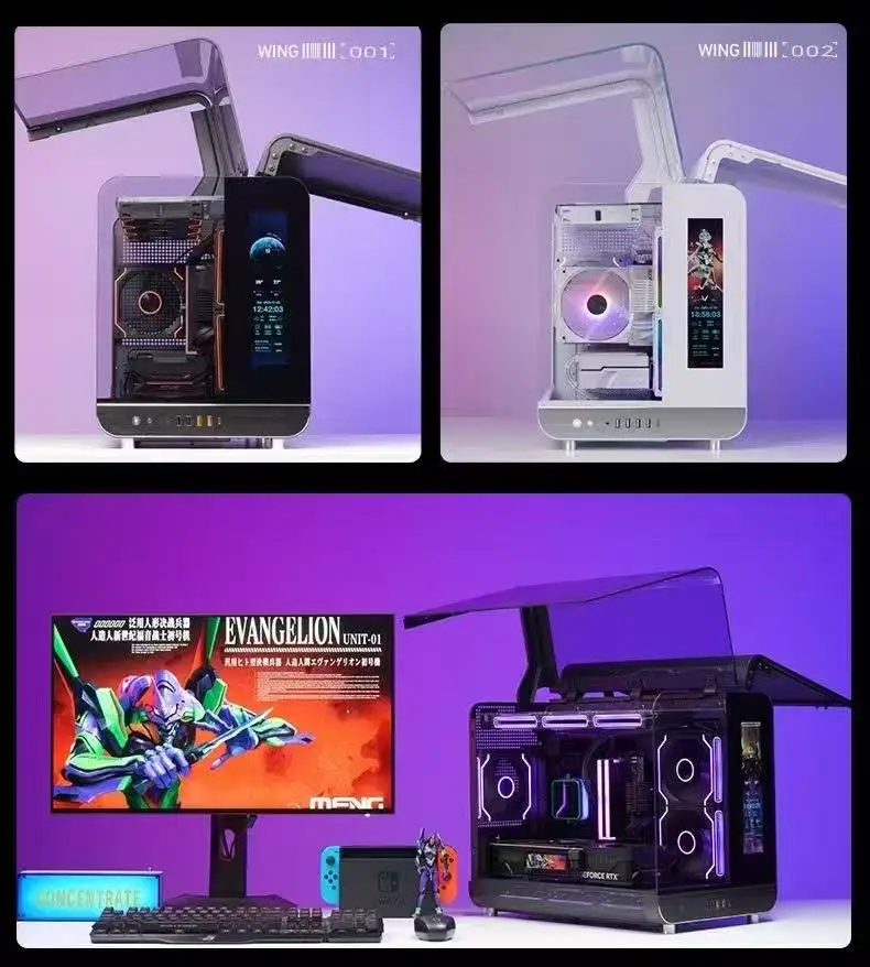 حافظة كمبيوتر بتصميم زجاجي منحني رائع جديد لعام 2025 رؤية محيطية 360 درجة ATX/MATX حافظة ألعاب متوافقة مع مظهر السيارة الخارقة LCD