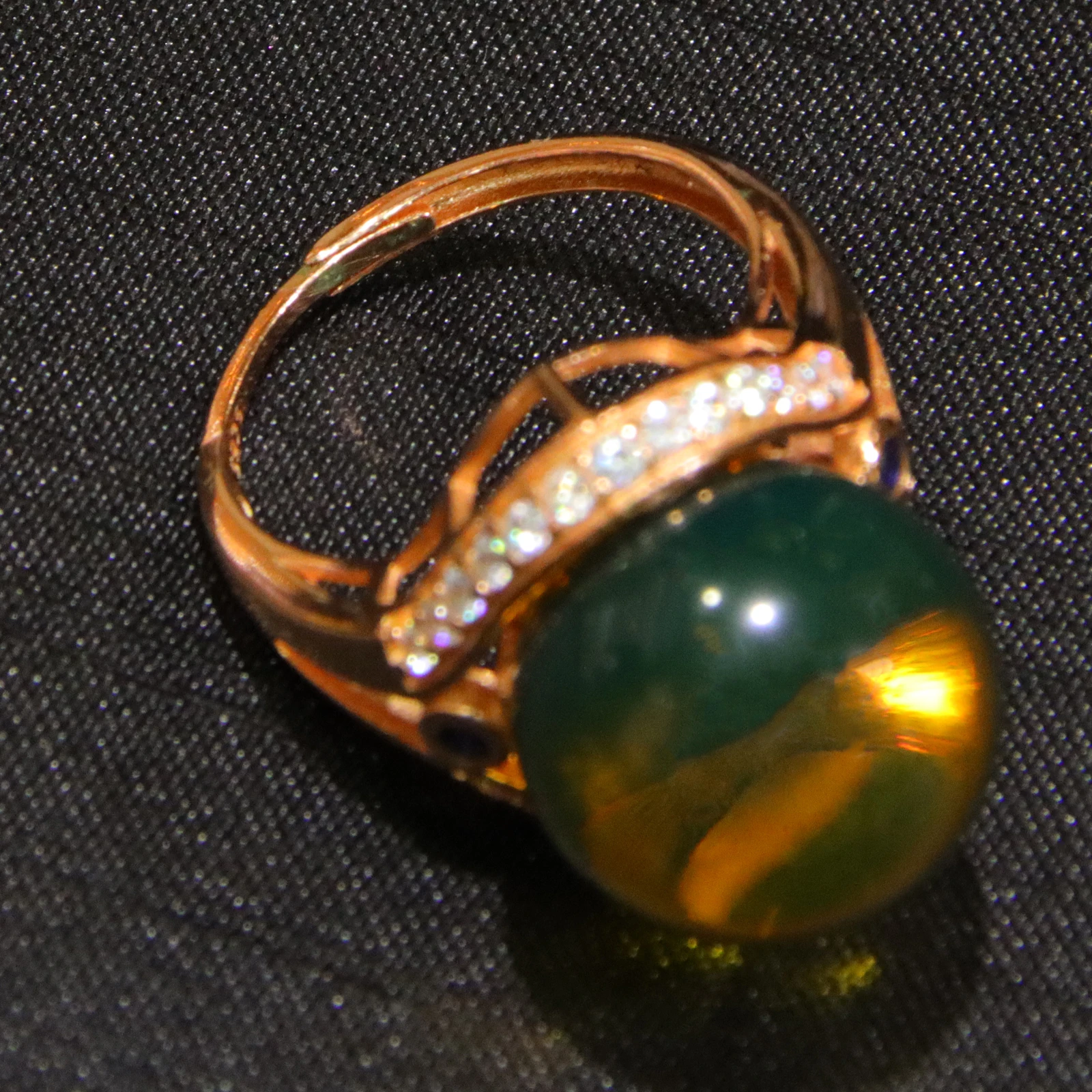 خاتم كهرمان أزرق 15.5 ملم من الفضة الإسترليني مطلي بالذهب الوردي مقاس قابل للتعديل للنساء هدية لمجوهرات حب عيد الحب