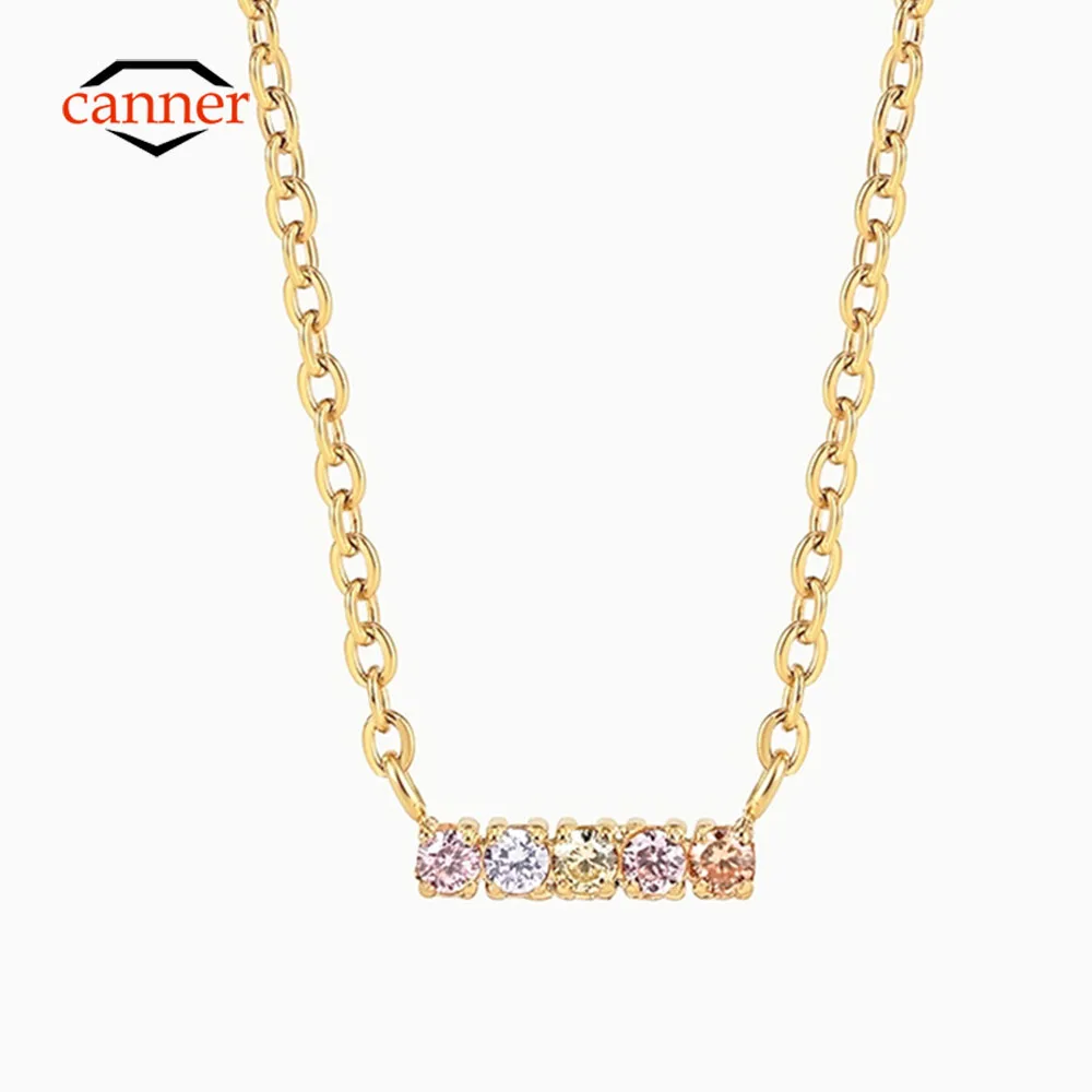 CANNER kolor cyrkon 925 srebrny naszyjnik dla kobiet 18K złoto Pendente długi łańcuszek klejnoty ślubne Fine Jewelry kołnierz