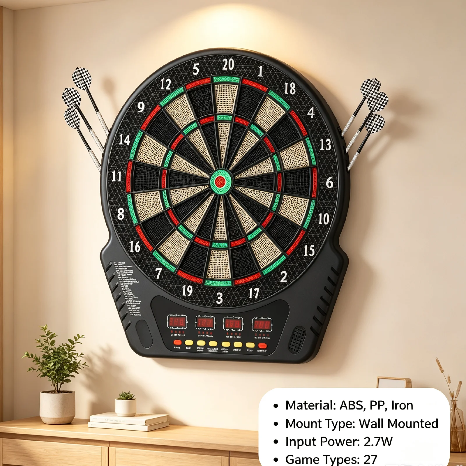 Cible de fléchettes électronique pour centres de jeux, cible de fléchettes ronde pour bars avec 6 fléchettes, machine à fléchettes murale