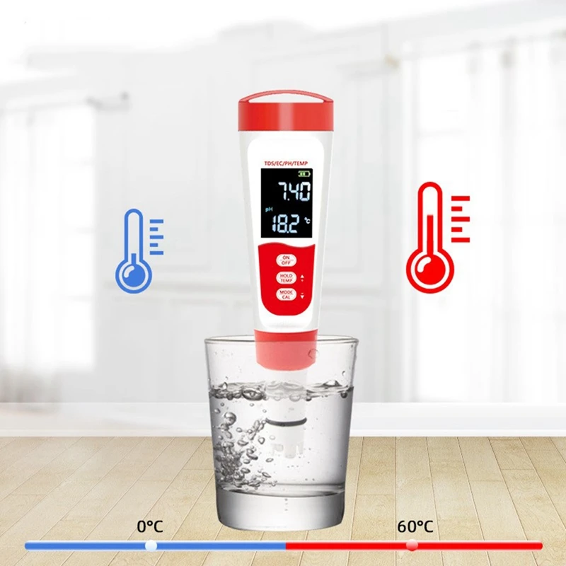 PH Meter Tds Meter Digital 4 In 1 PH EC TDS Temp Meter For Water Hydroponics, Waterproof And EC PPM Water Tester For Laboratory