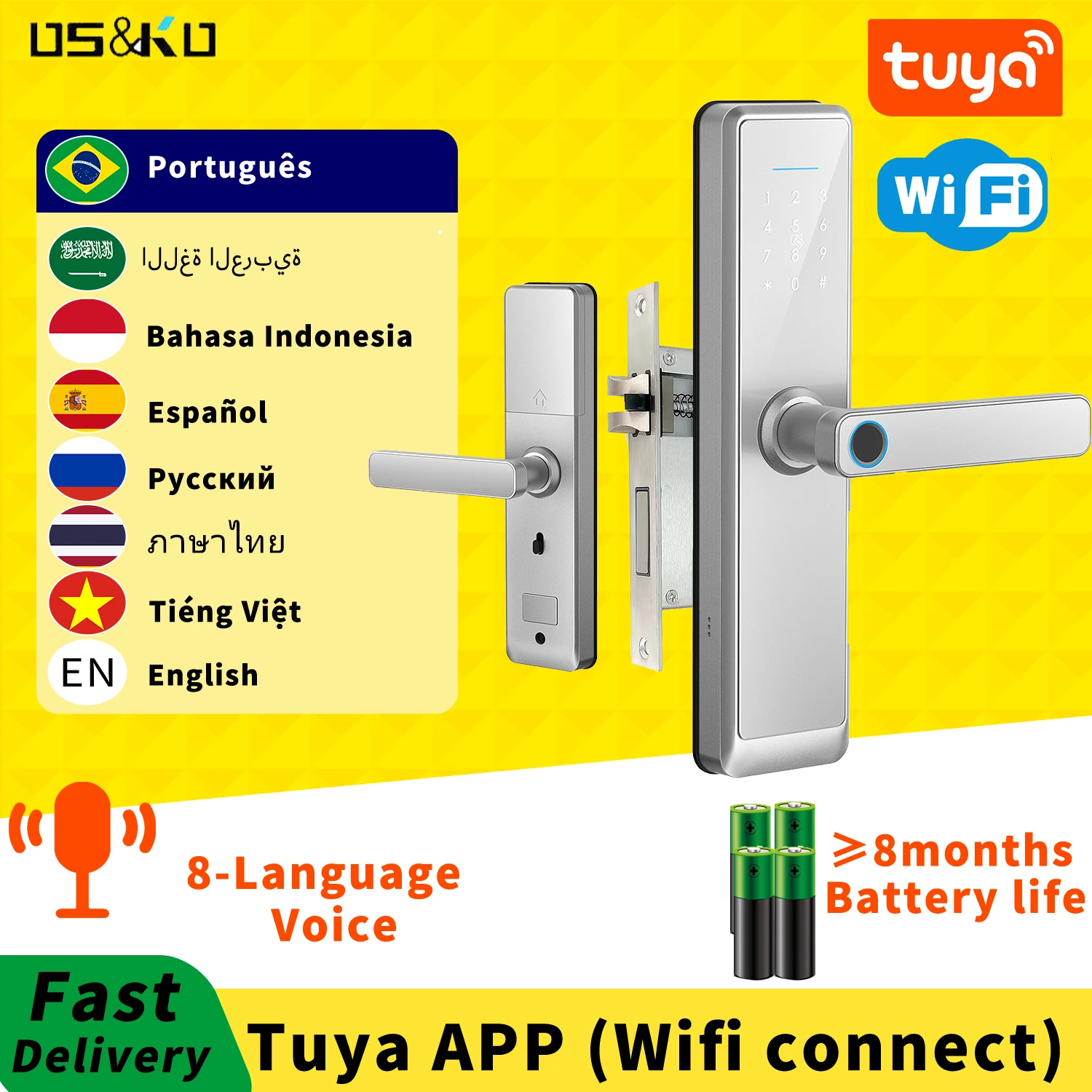 Siliver Tuya Biometric Electronic Lock Digital Smart Door Lock Fingerprint Password Tuya App Entry Door lock for Home DB20